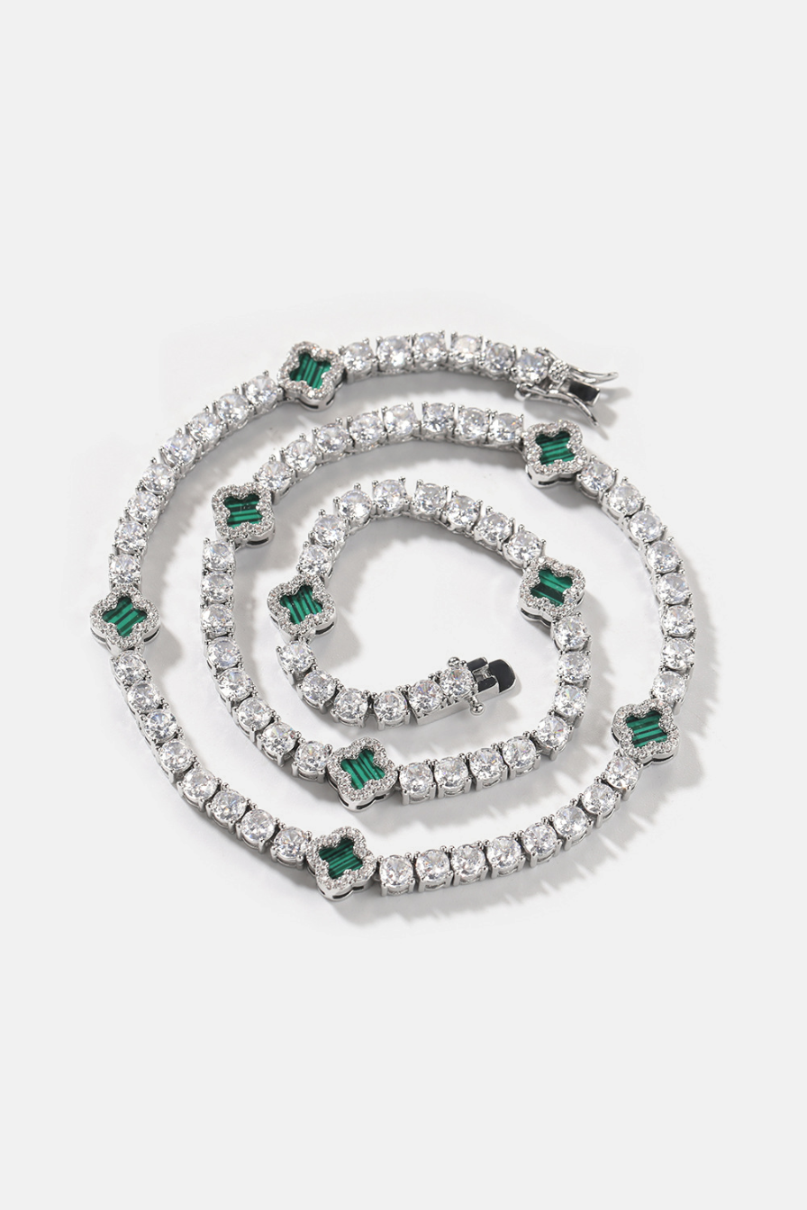 Bruce & Co Green Clover Tennis Necklace, Silver-Plated