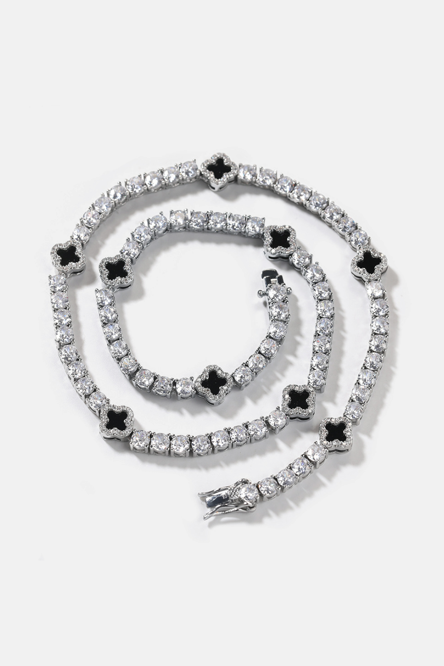 Bruce & Co Black Clover Tennis Necklace, Silver-Plated