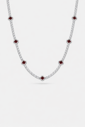 Bruce & Co Burgundy Red Clover Tennis Necklace, Silver-Plated