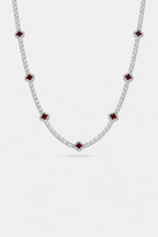 Bruce & Co Burgundy Red Clover Tennis Necklace, Silver-Plated