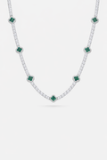Bruce & Co Green Clover Tennis Necklace, Silver-Plated