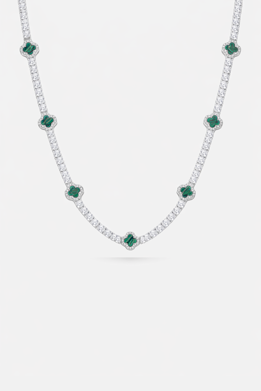 Bruce & Co Green Clover Tennis Necklace, Silver-Plated