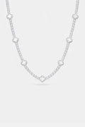 Bruce & Co Pearlescent White Clover Tennis Necklace, Silver-Plated