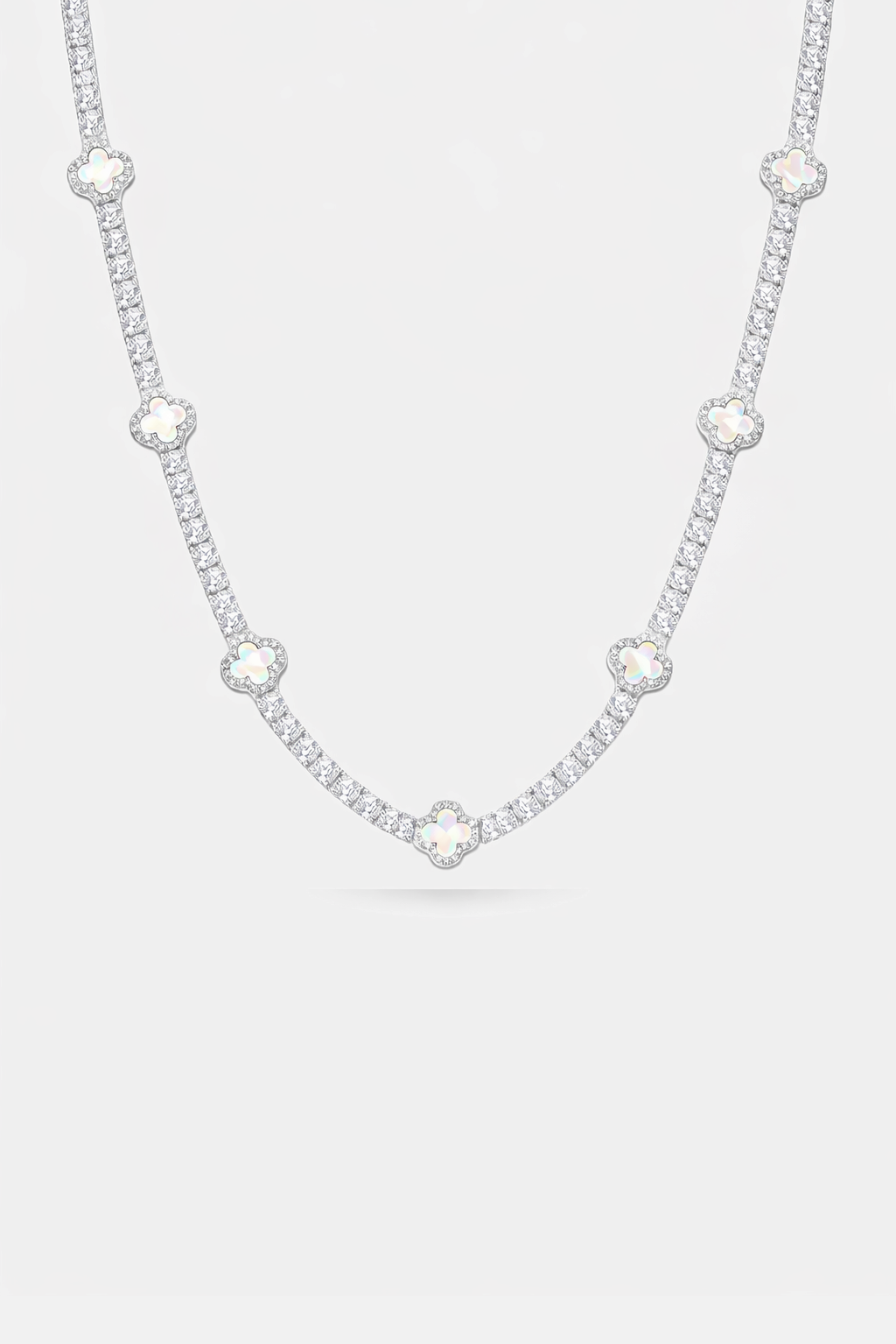 Bruce & Co Pearlescent White Clover Tennis Necklace, Silver-Plated