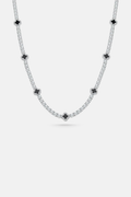 Bruce & Co Black Clover Tennis Necklace, Silver-Plated