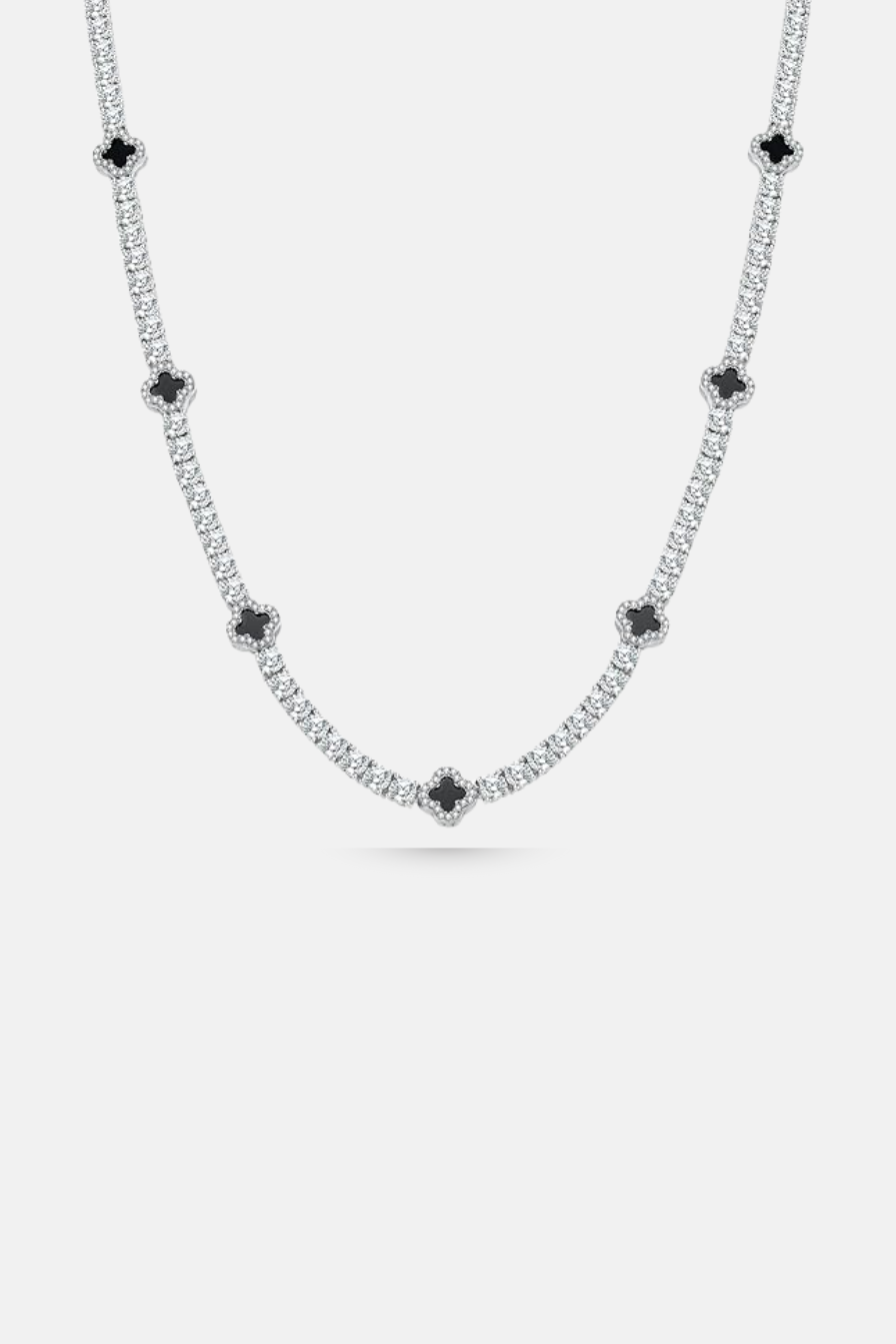 Bruce & Co Black Clover Tennis Necklace, Silver-Plated