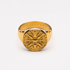 Bruce & Co Engraved Sun Disc Signet Ring, Steel