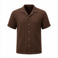Corlian coffee textured cotton Riviera shirt, front studio view