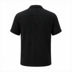 Corlian black textured cotton Riviera shirt, rear studio view