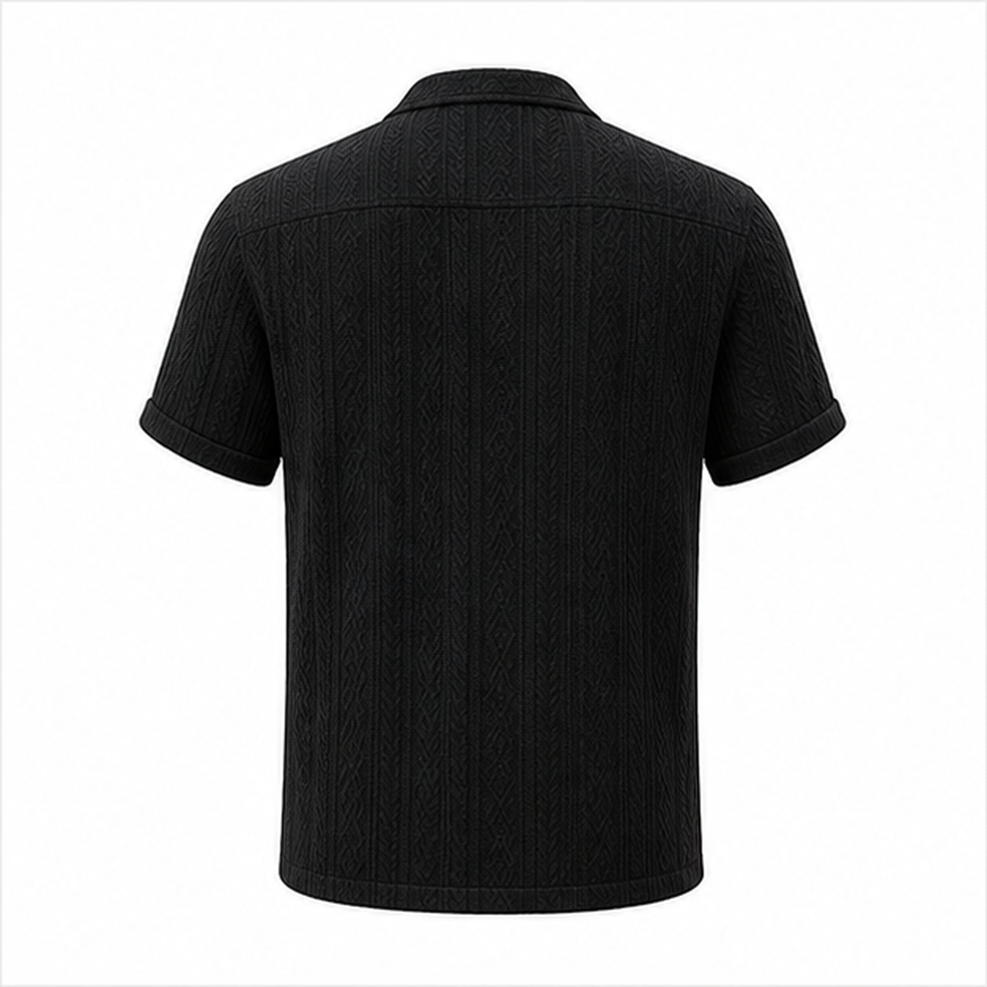 Corlian black textured cotton Riviera shirt, rear studio view