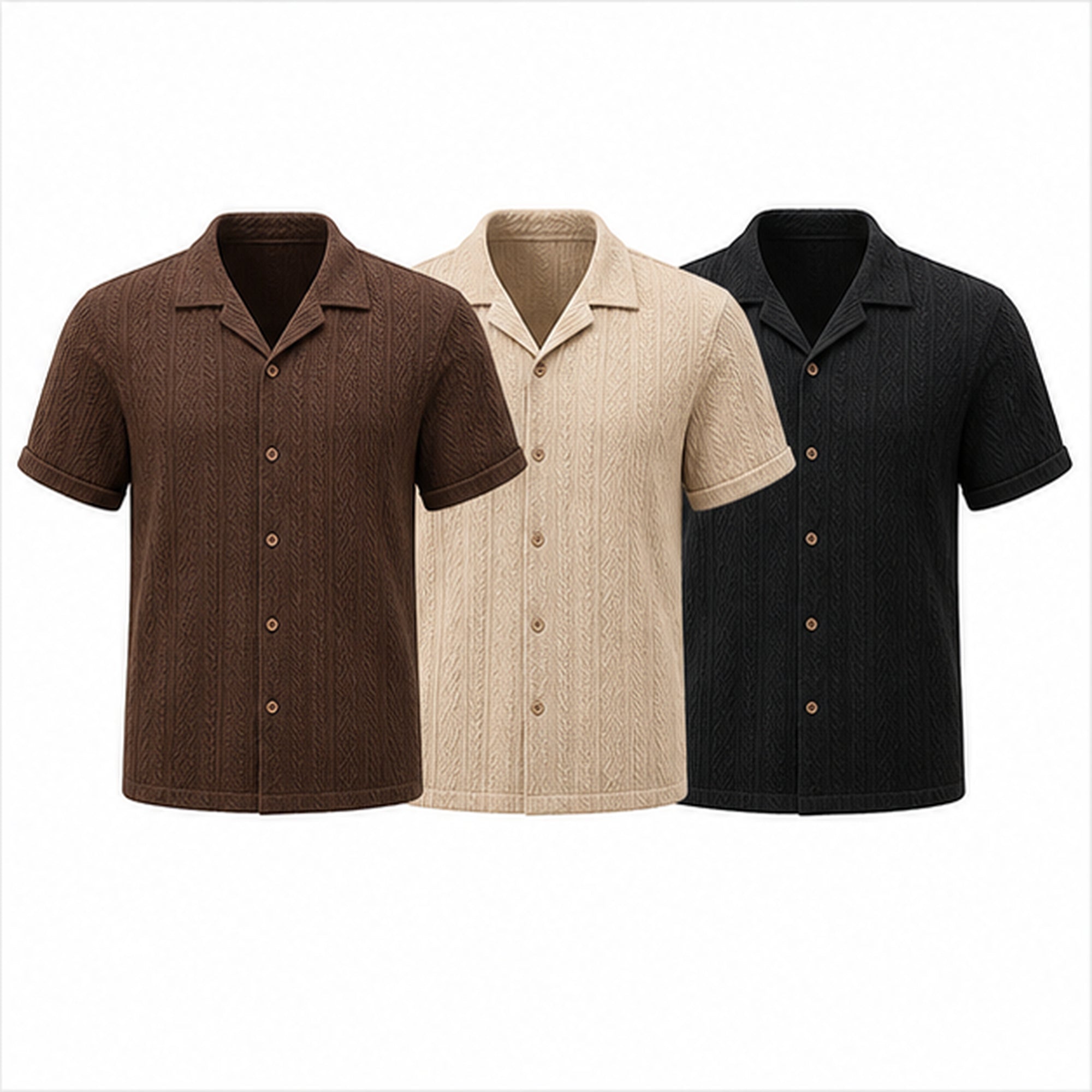 Corlian Riviera shirt colour range in coffee, beige and black