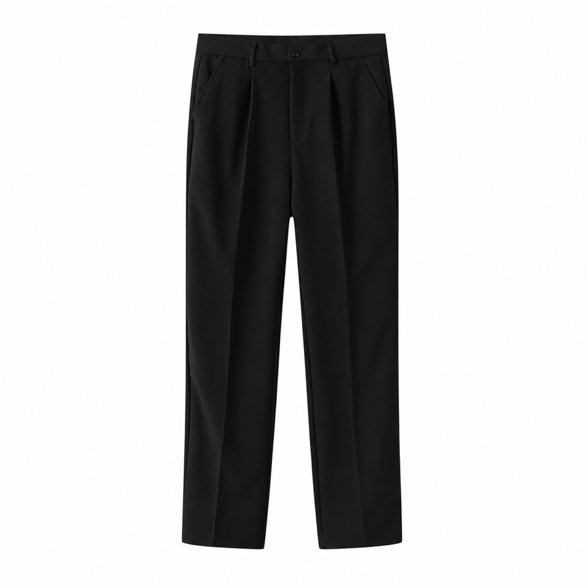 Corvane black pleated tailored trousers front view