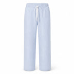 Corvento blue and white striped drawstring trousers, front studio view