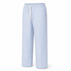 Corvento blue and white striped drawstring trousers, three-quarter studio view