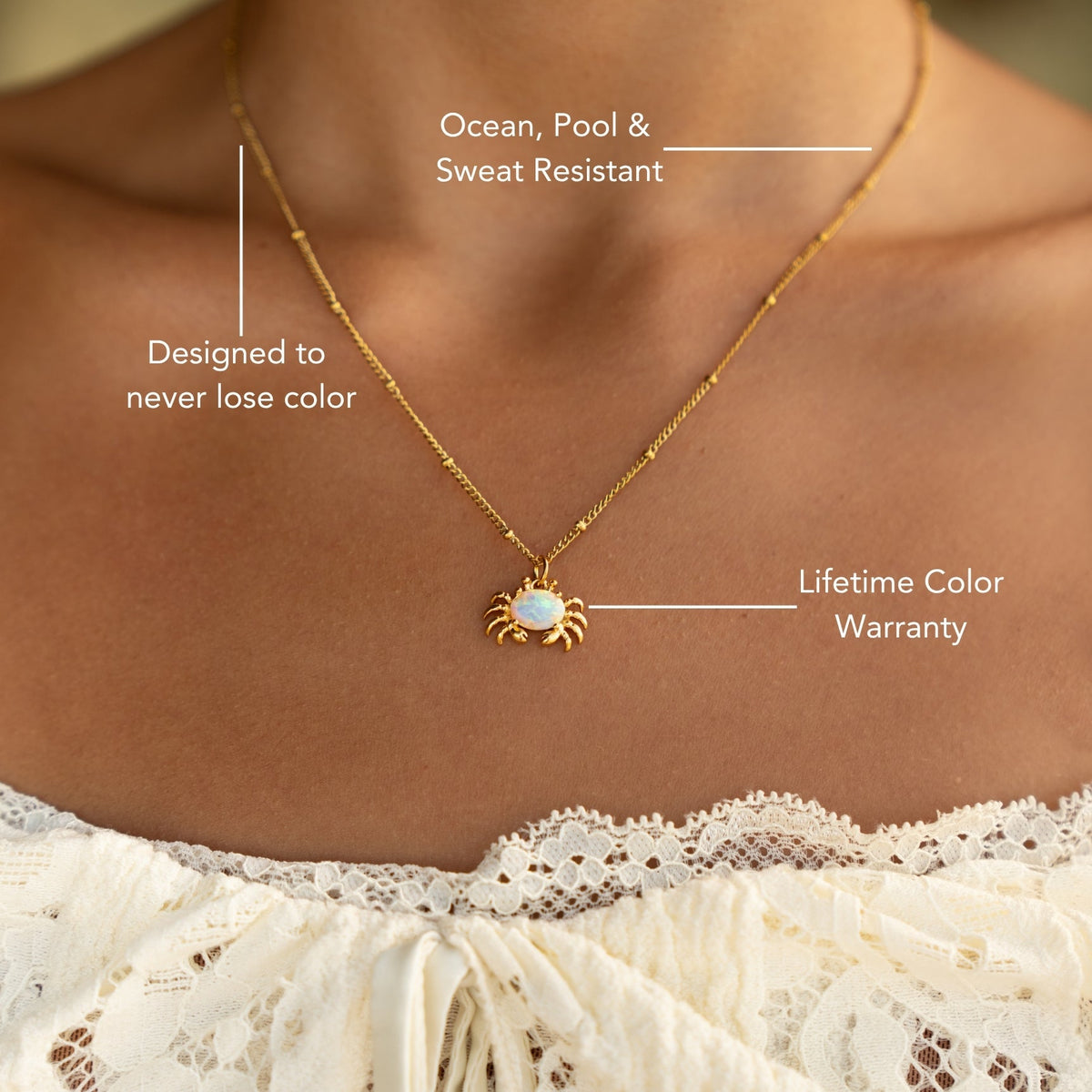 Bruce & Co Opal Crab Pendant Necklace, Stainless Steel