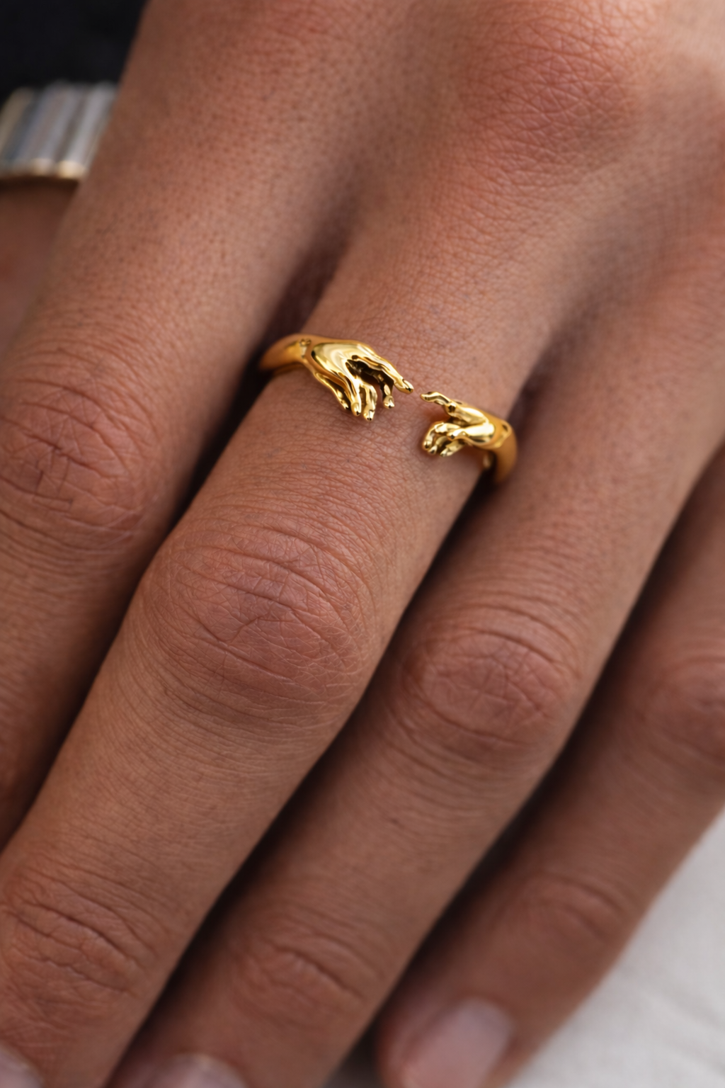 Bruce & Co Creation of Adam Adjustable Hands Ring, Gold-Plated