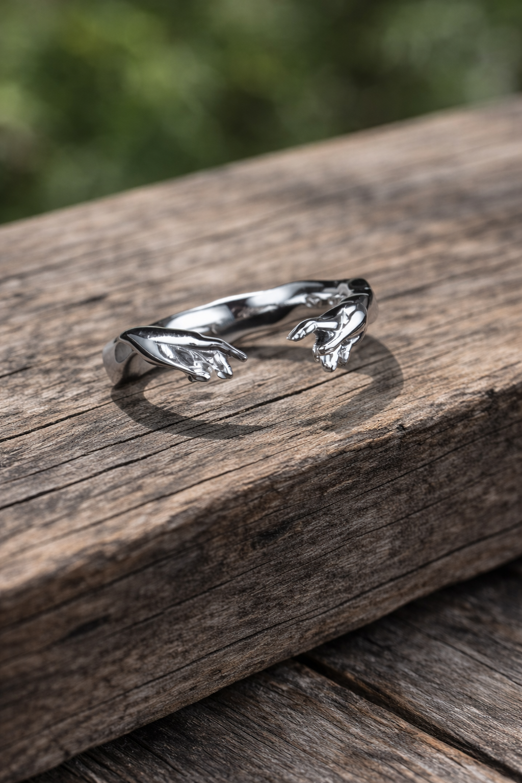 Bruce & Co Creation of Adam Adjustable Hands Ring, Silver-Plated