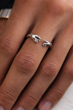 Bruce & Co Creation of Adam Adjustable Hands Ring, Silver-Plated