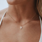 Bruce & Co Glass Pearl Cross Necklace, 15 mm