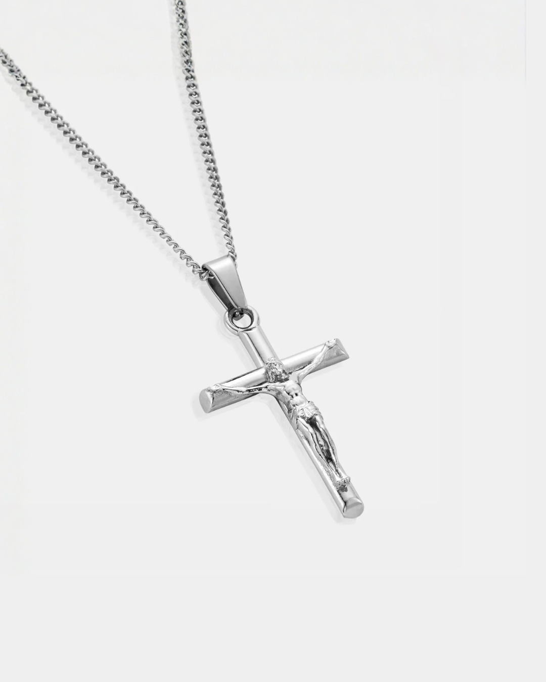 Bruce & Co Men’s Crucifix Pendant Rope Necklace, Silver-Tone Steel