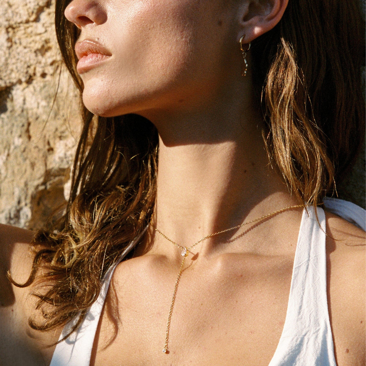 Bruce & Co White Cubic Zirconia Y Lariat Necklace, Steel