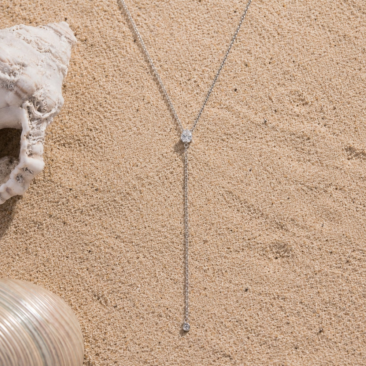 Bruce & Co White Cubic Zirconia Y Lariat Necklace, Steel