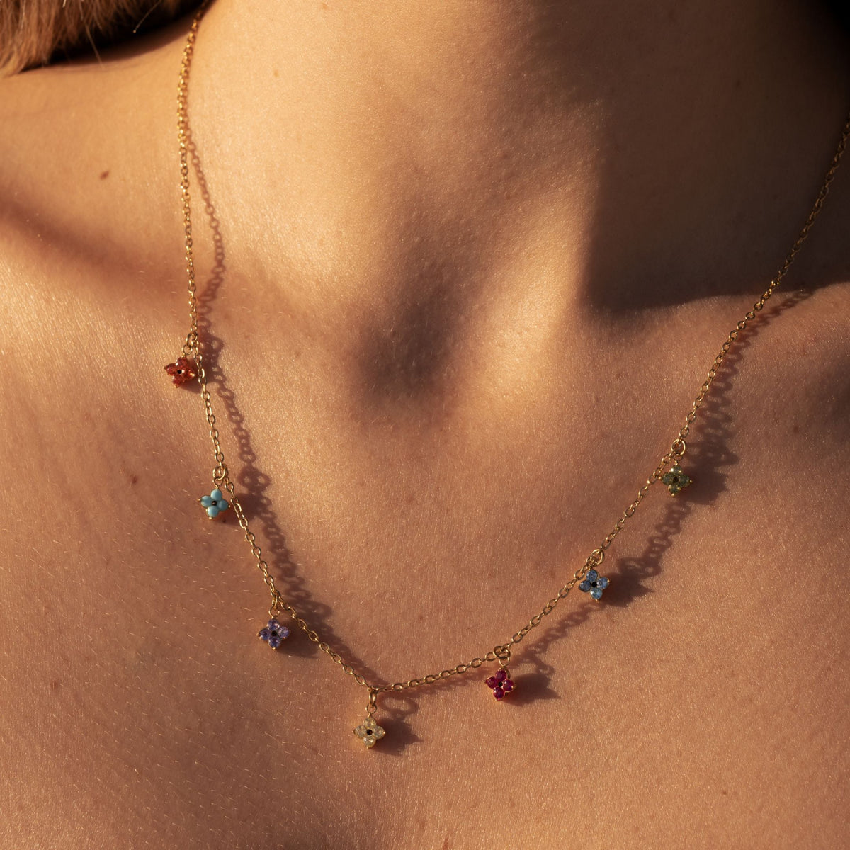 Bruce & Co Multicolor Zircon Flower Charm Necklace