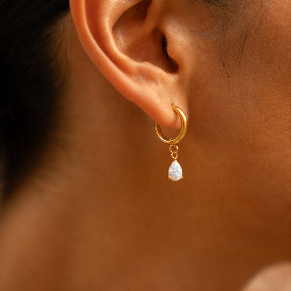 Bruce & Co Opal Teardrop Huggie Hoop Earrings, Steel