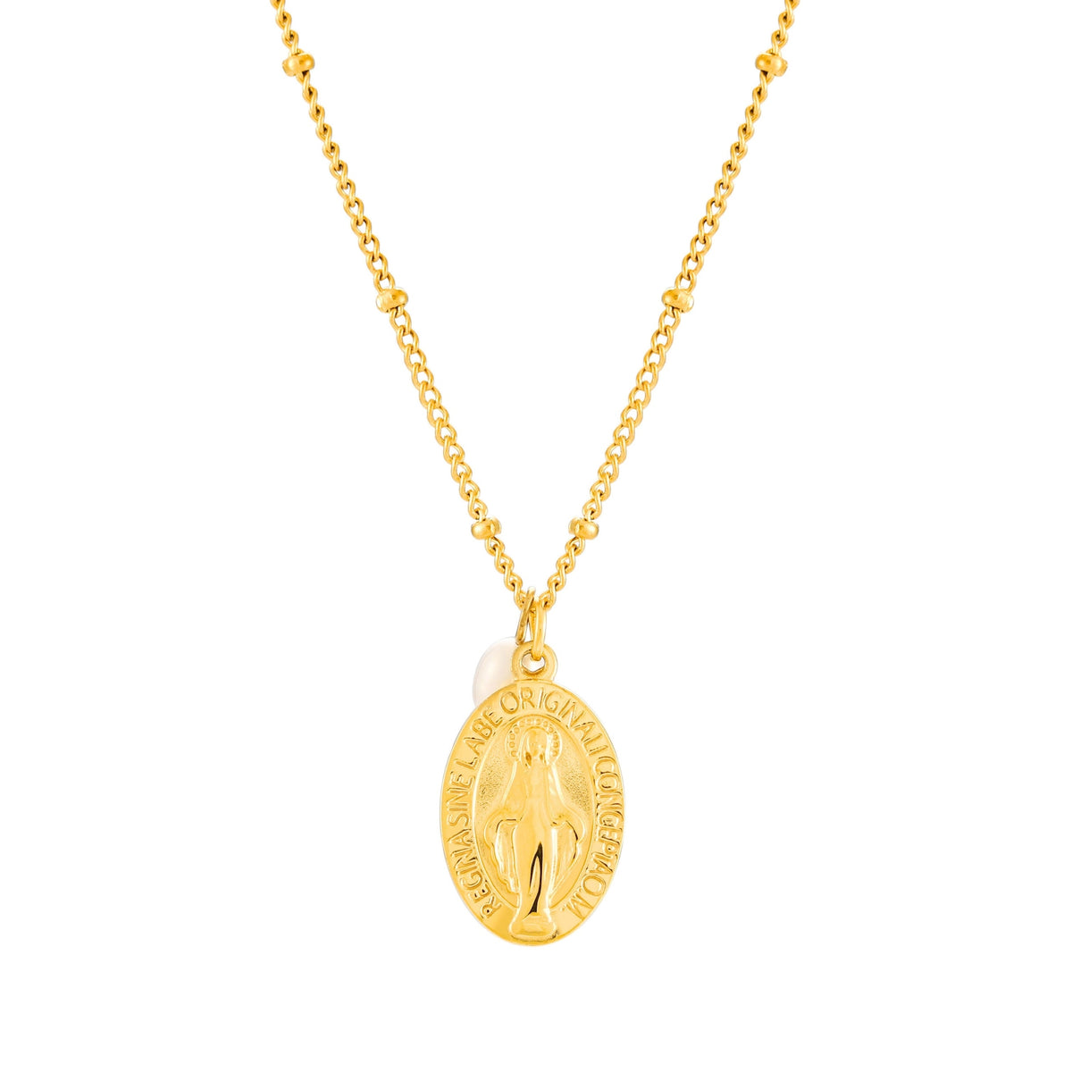 Bruce & Co Faith – Oval Devotional Medal and Pearl Necklace