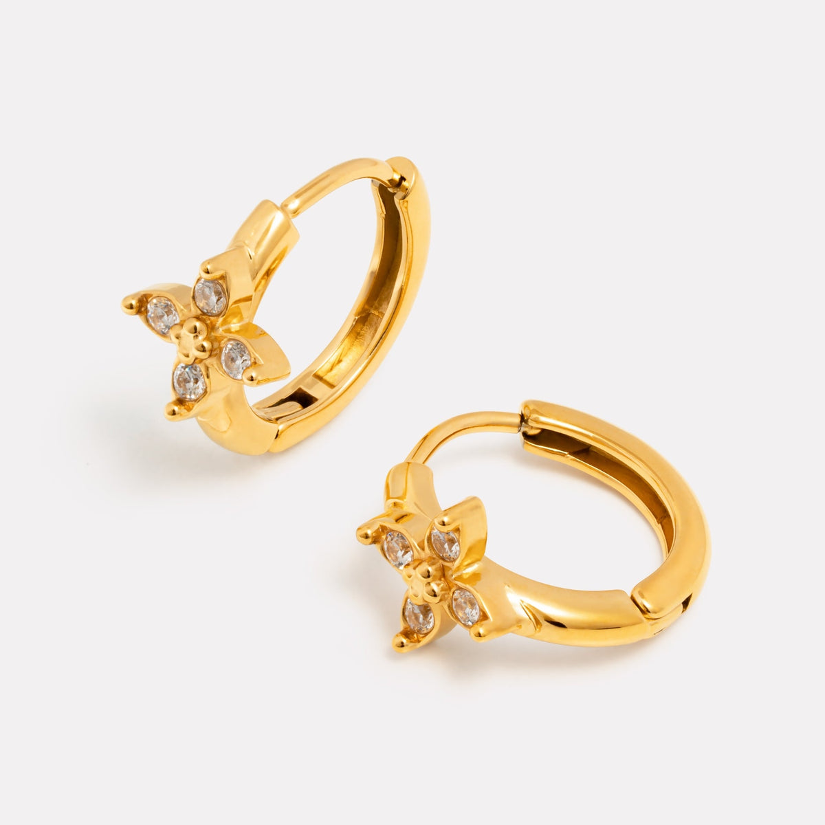 Daisy Zircon Huggie Hoop Earrings, Steel