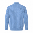 Doremere sky blue cable-knit half-zip sweater back view