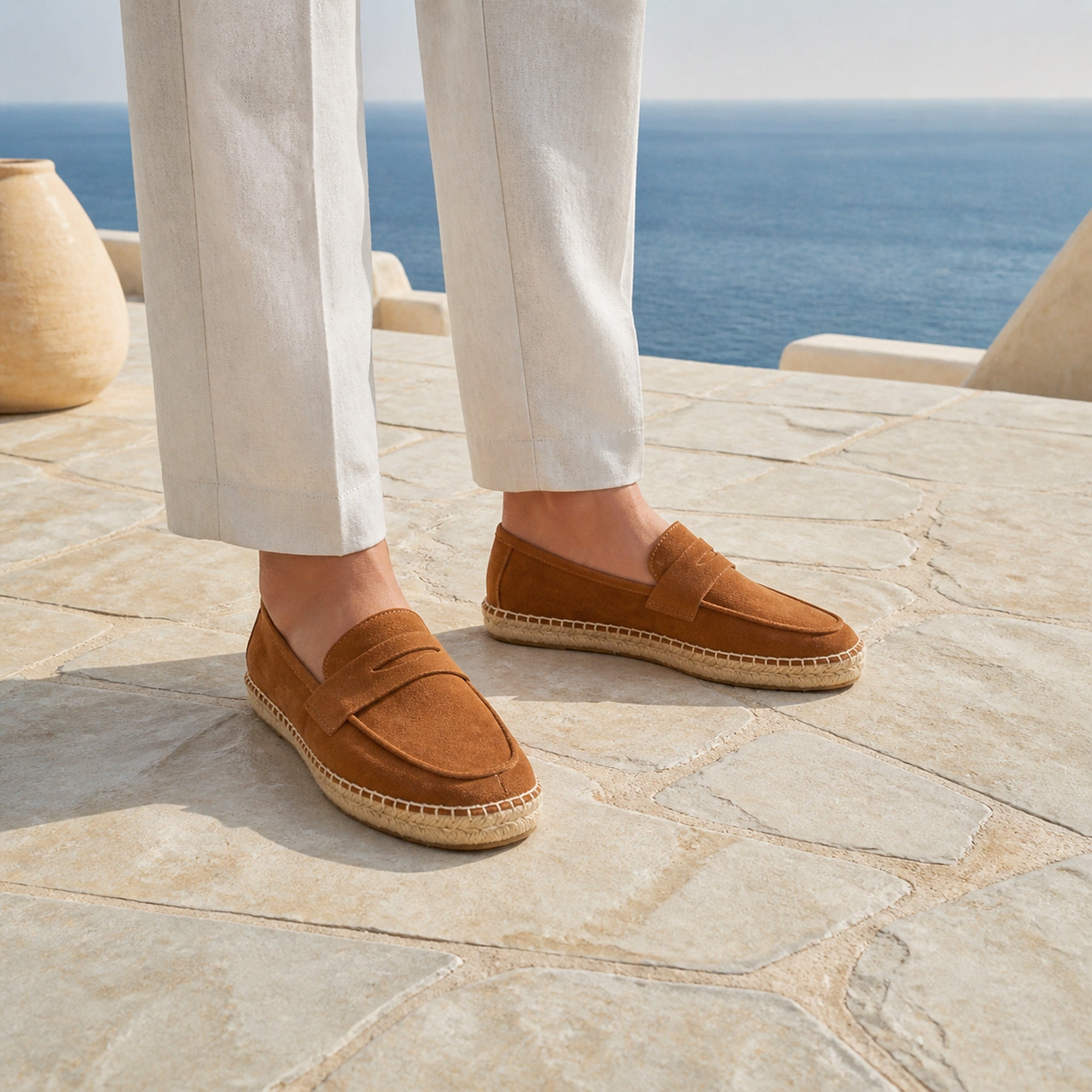 Dorerel men's suede penny espadrille loafers – brown Mediterranean styling