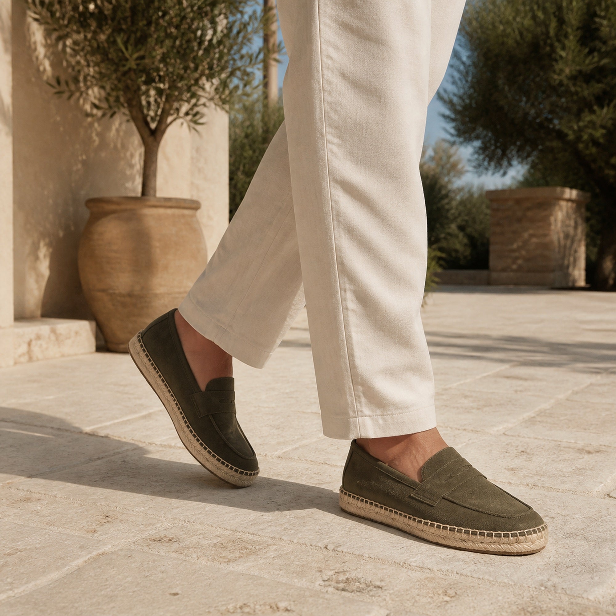 Dorerel men's suede penny espadrille loafers – green resort styling
