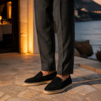Dorerel men's suede penny espadrille loafers – black evening styling