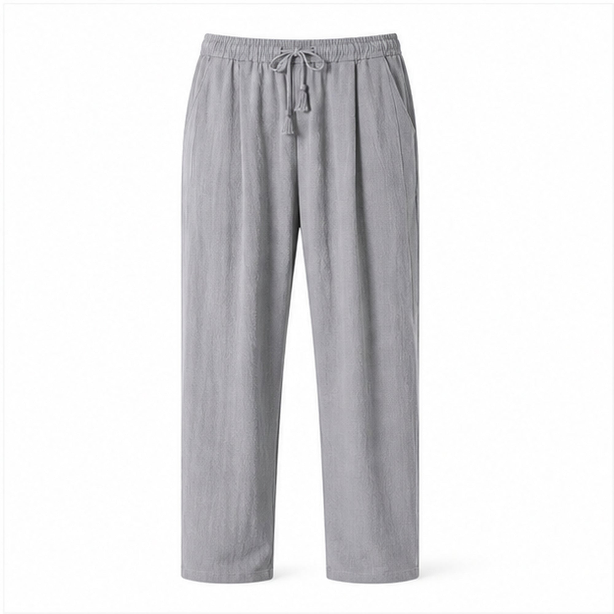 Dorevane gray relaxed cotton trousers, front studio view