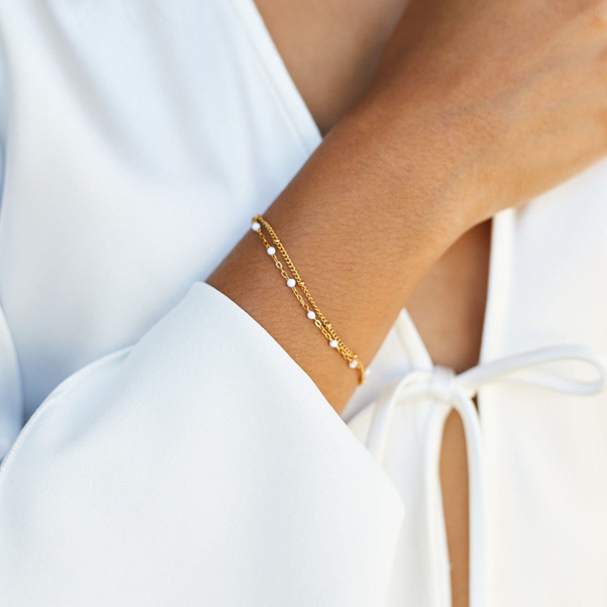 Bruce & Co White Enamel Double Chain Bracelet, 16 cm
