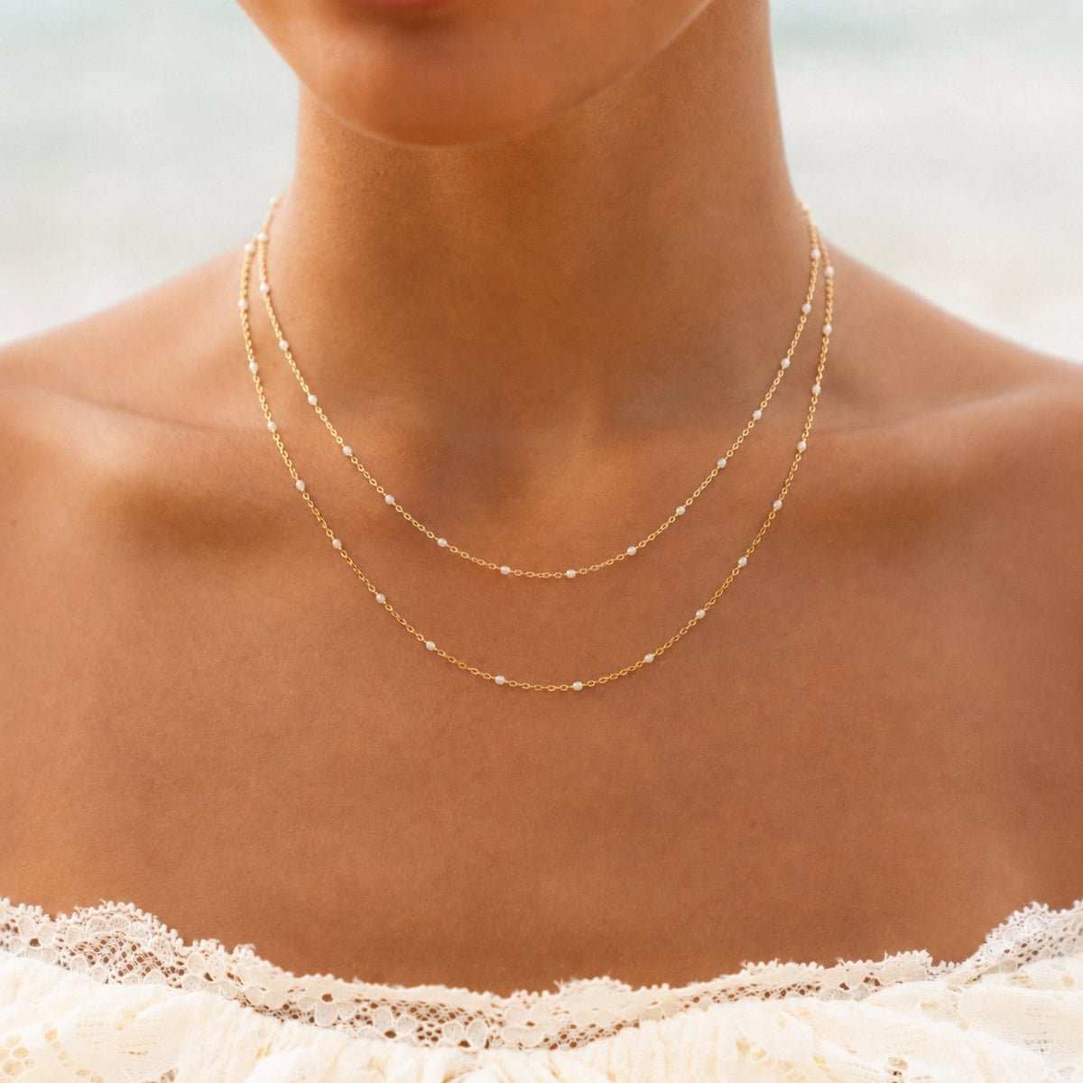 Bruce & Co White Enamel Double Layer Choker, 40 cm