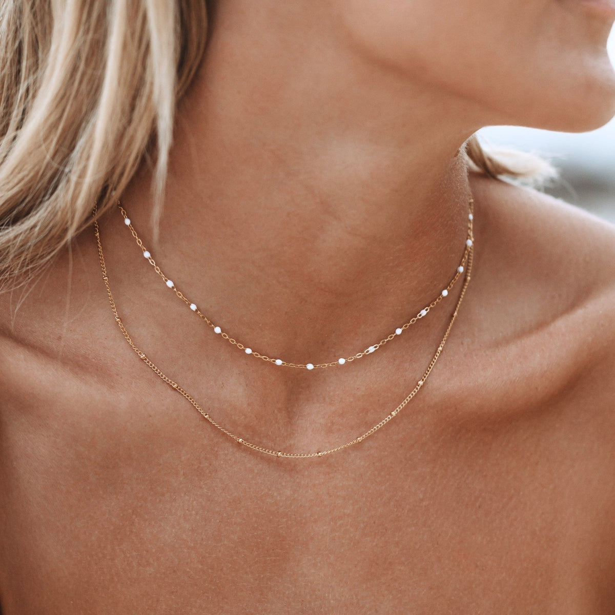 Bruce & Co White Enamel Double Layer Choker, 40 cm