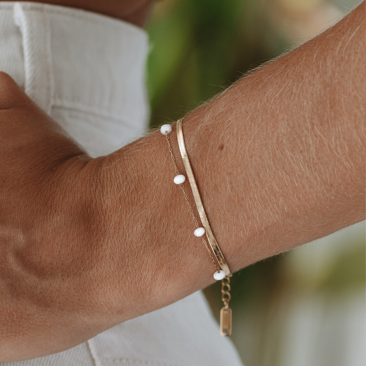 Bruce & Co Santorini – Herringbone and Pearl Layered Bracelet