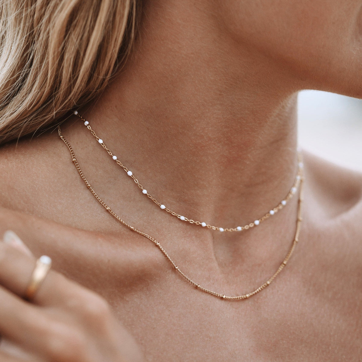 Bruce & Co White Enamel Double Layer Choker, 40 cm