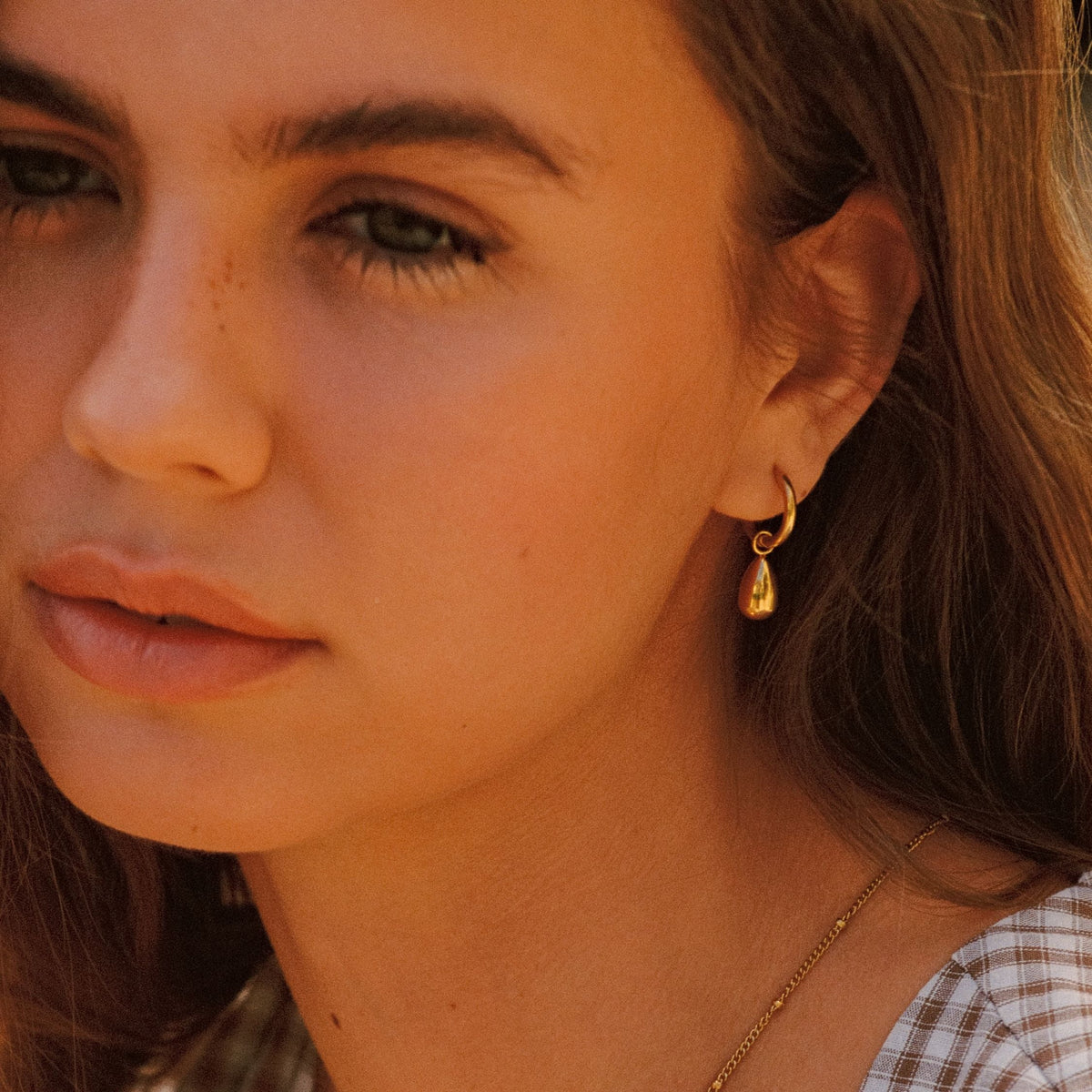Bruce & Co Teardrop Charm Huggie Hoop Earrings, Steel