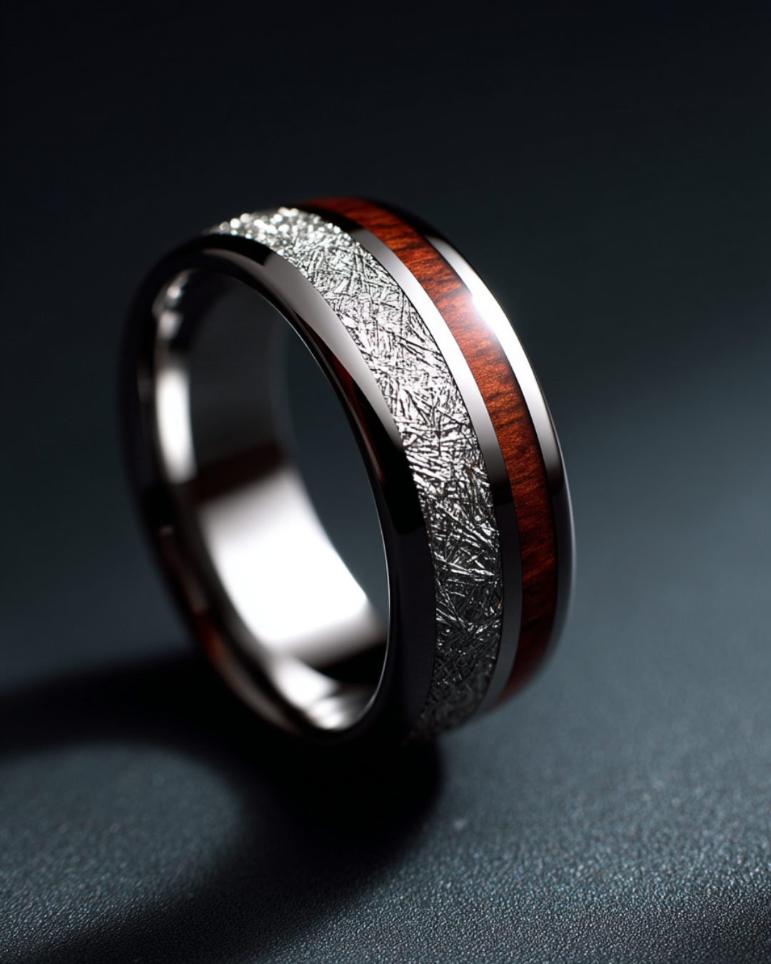 Bruce & Co Men’s 8 mm Tungsten Carbide Band Ring with Acacia Wood Inlay