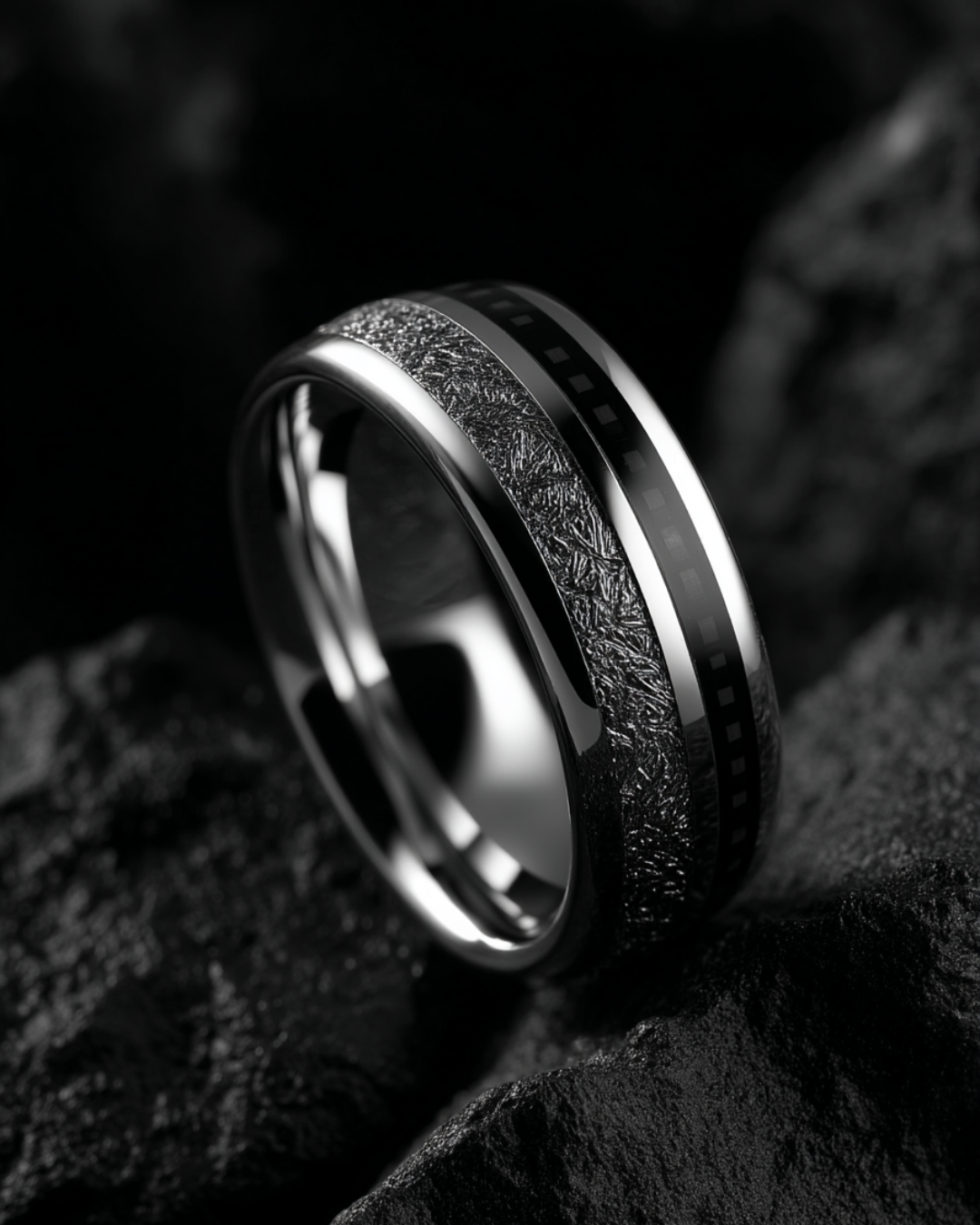 Bruce & Co Men’s 8 mm Tungsten Carbide Band Ring with Black Carbon Fiber Inlay
