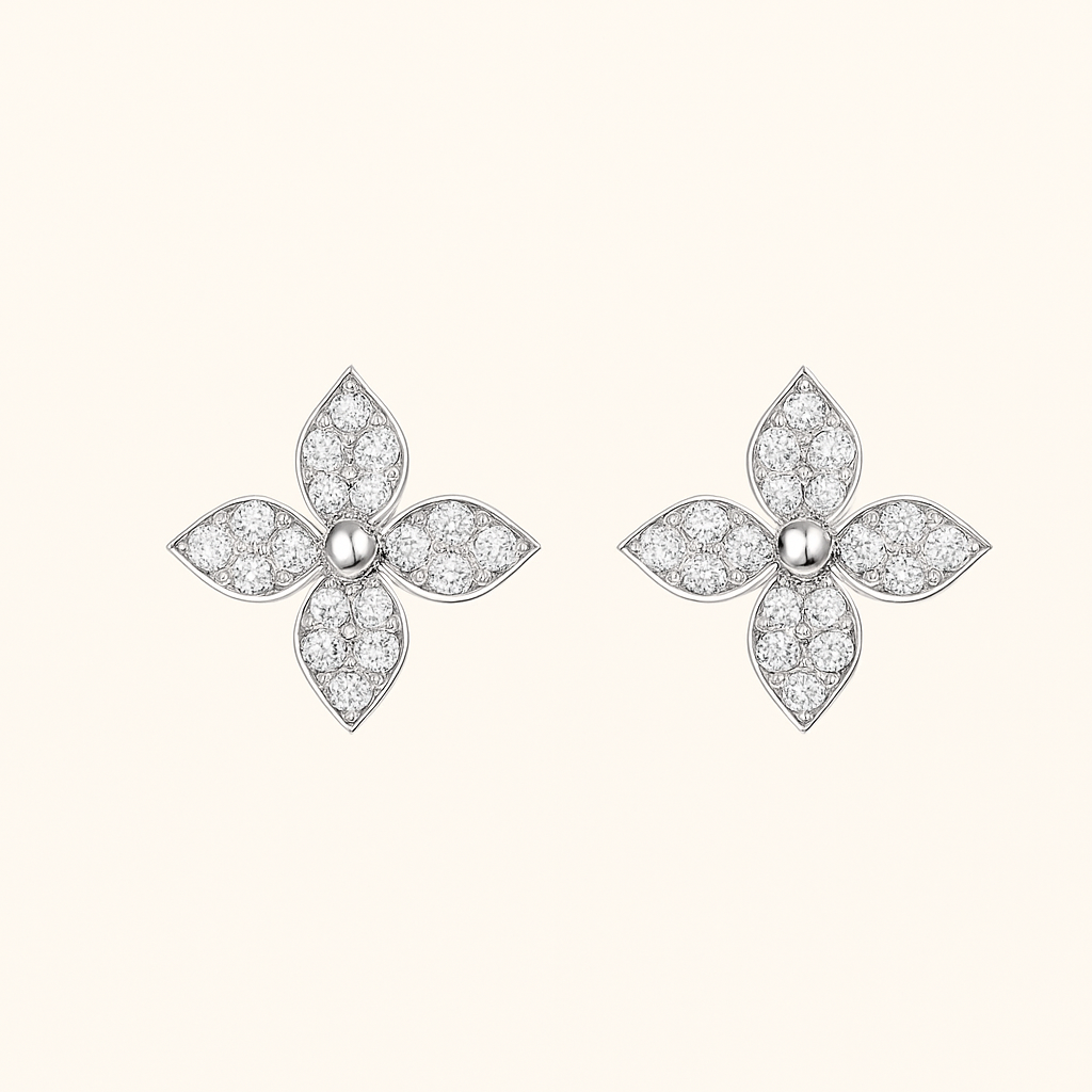 Bruce & Co Nicole – Four-Petal Crystal Stud Earrings