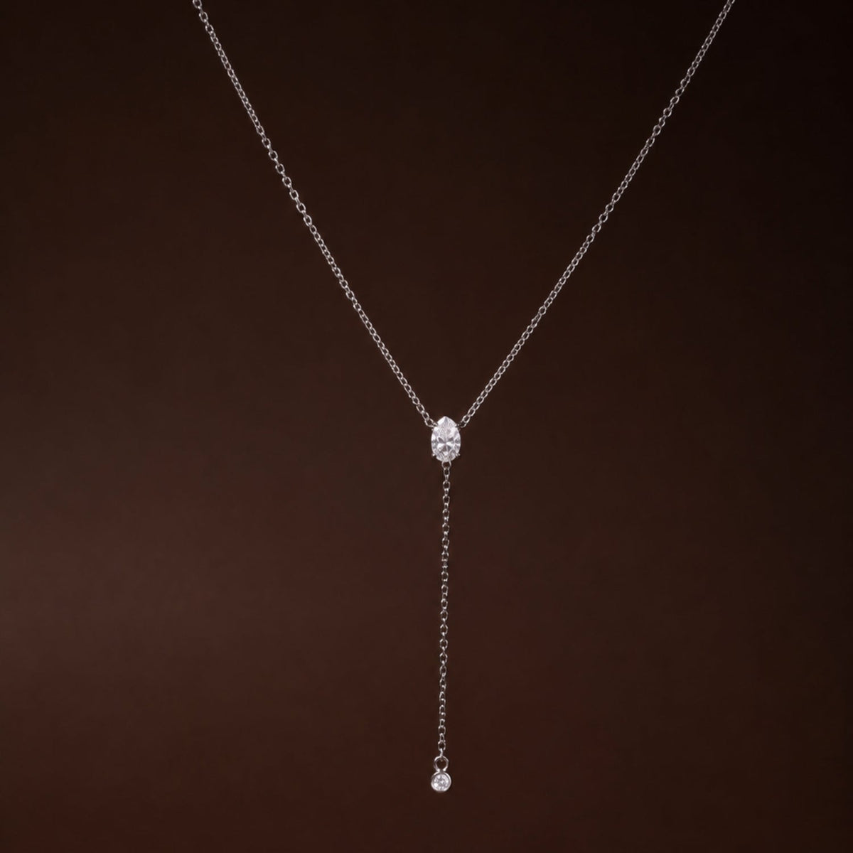 Bruce & Co White Cubic Zirconia Y Lariat Necklace, Steel