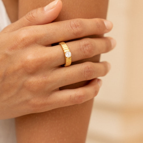 Bruce & Co Aspen – Round White Zircon Ribbed Ring