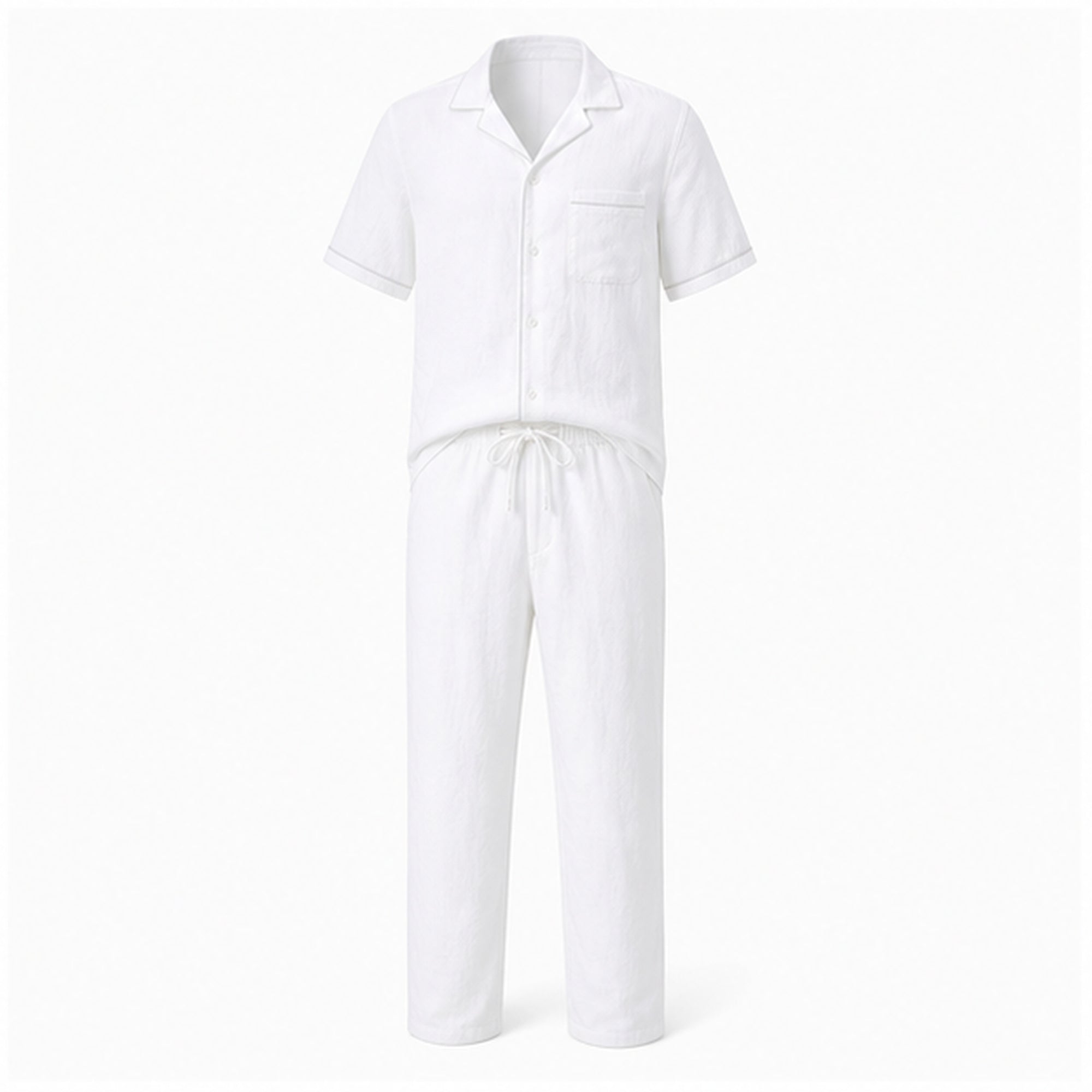 Elmere all-white linen-blend resort set, front studio view