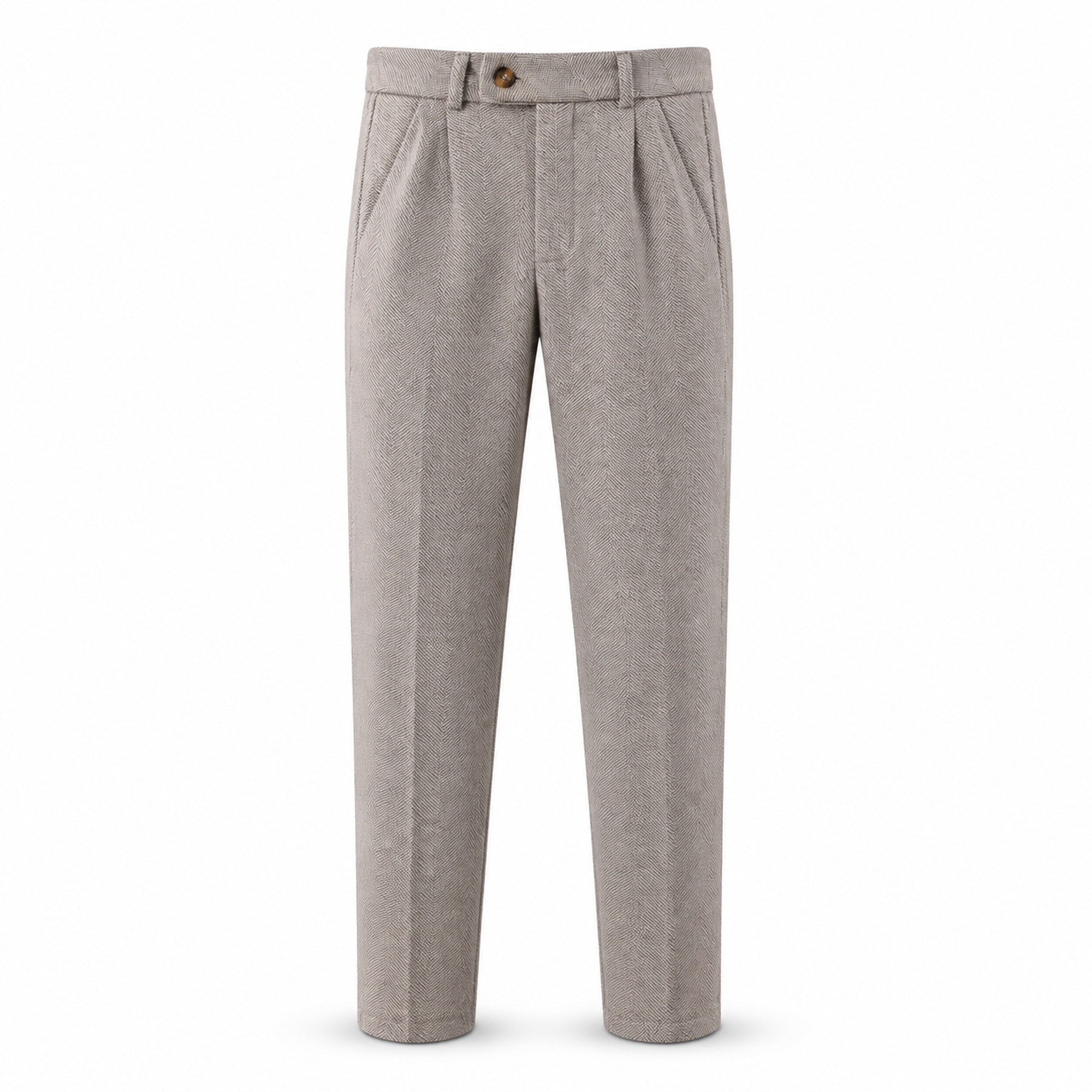 Elvaro men's herringbone pleated trousers – front studio