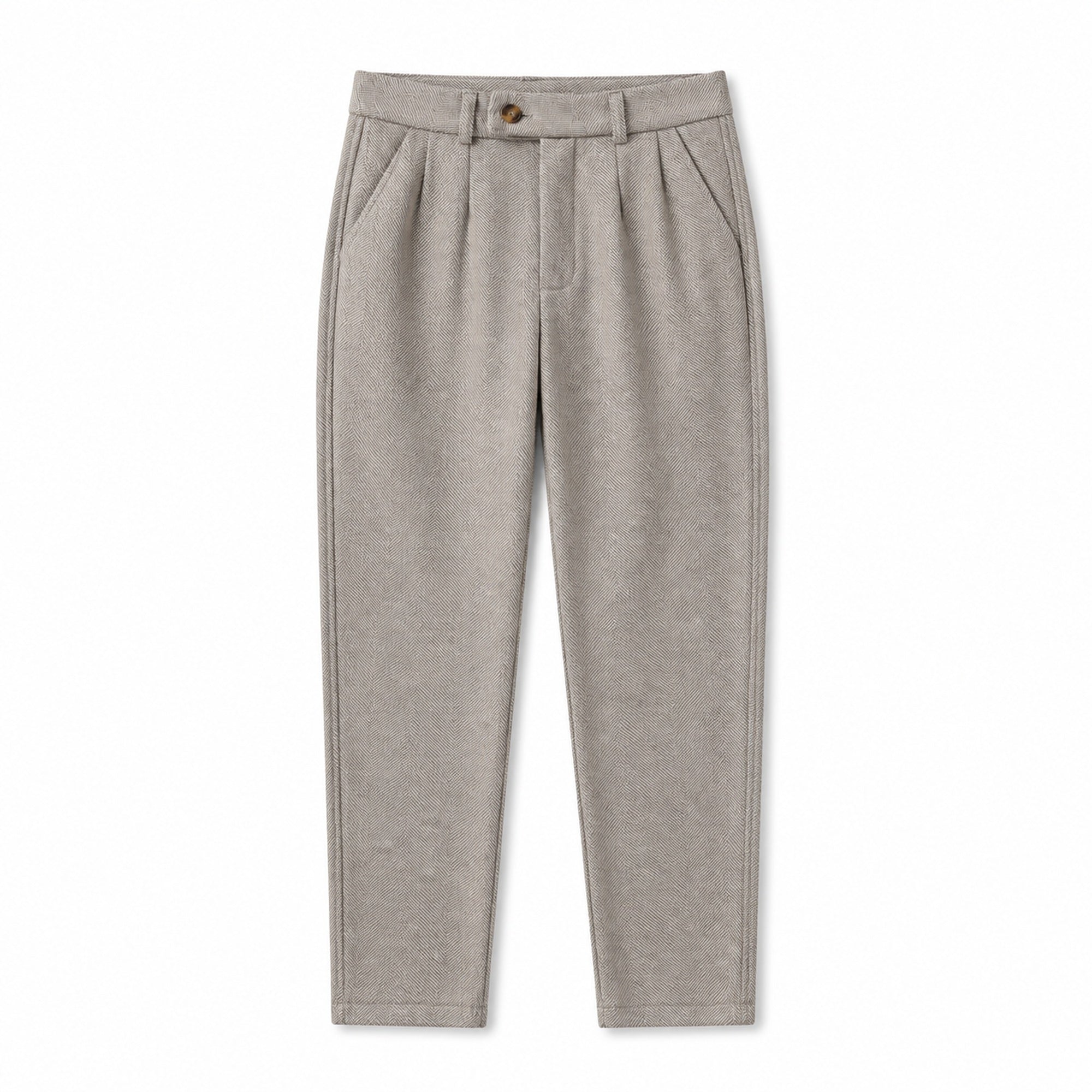 Elvaro men's herringbone pleated trousers – flat-lay studio