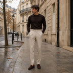 Elvaro men's herringbone pleated trousers – brown knit city styling